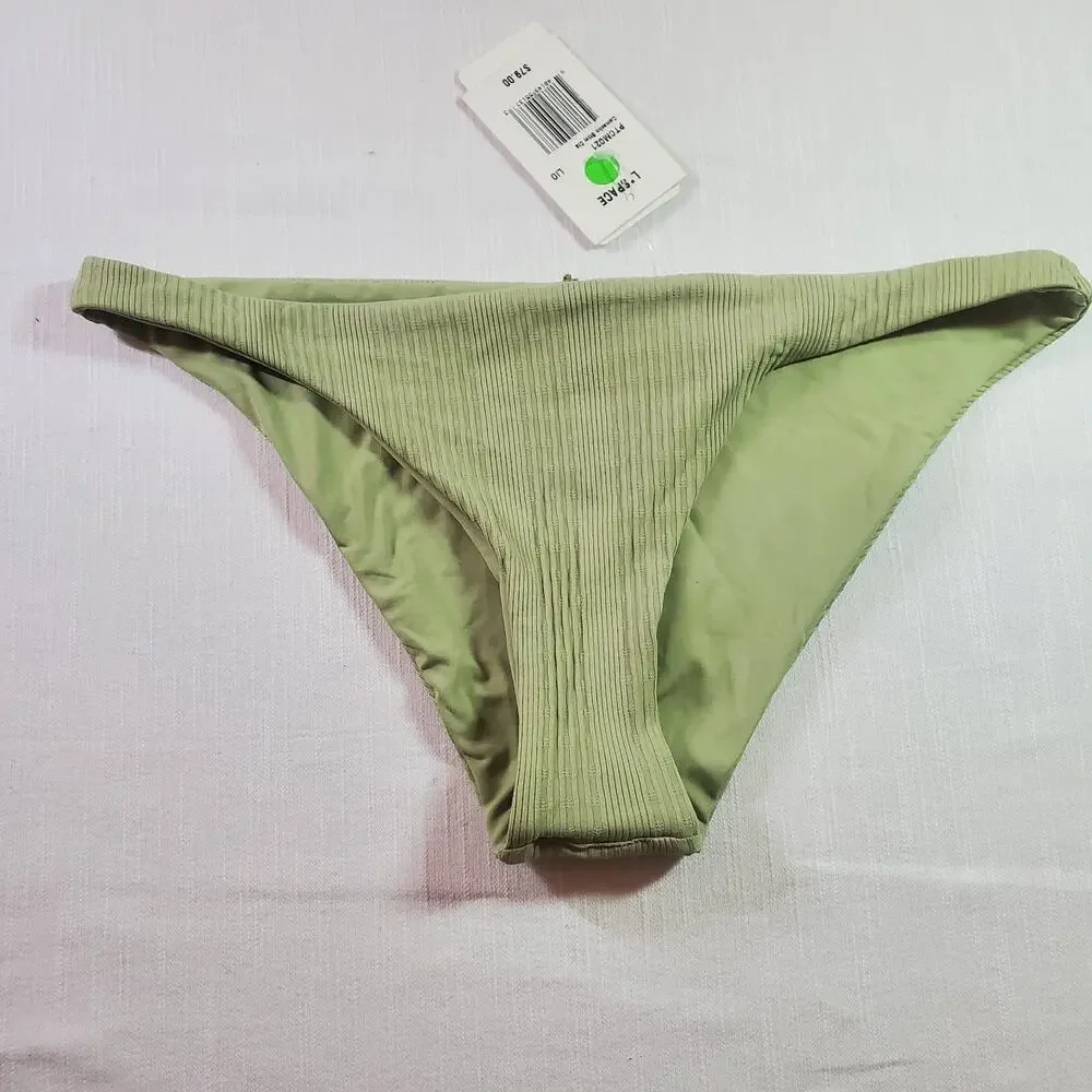 L*Space Sage Green Ribbed Bikini Bottom Swimwear Large L NWT Retail $79
